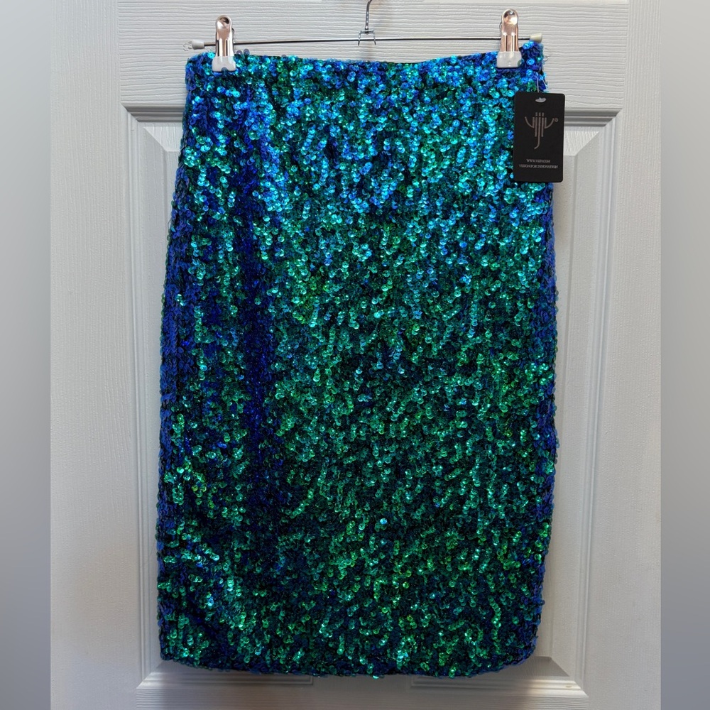 Sequined “Mermaid” Green-Blue Pencil Skirt
